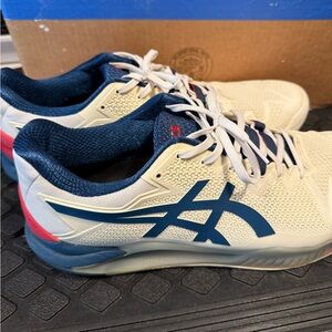 Asics Cream and Blue Sneakers tennis sneakers size 12 wide